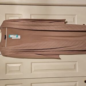 Long Brown Open Front Cardigan